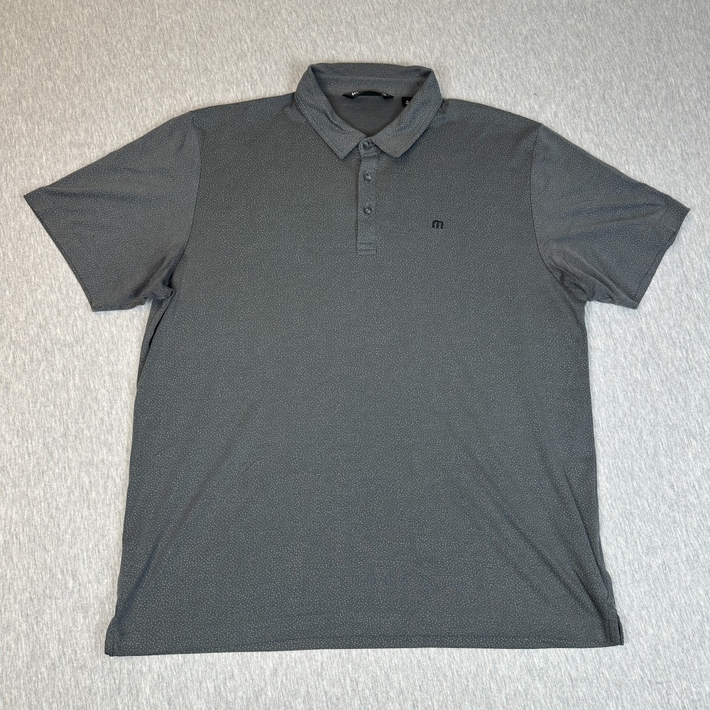 Travis Mathew Zinna Polo Shirt Mens XL Gray Dot Print Golf Short Sleeve Cotton